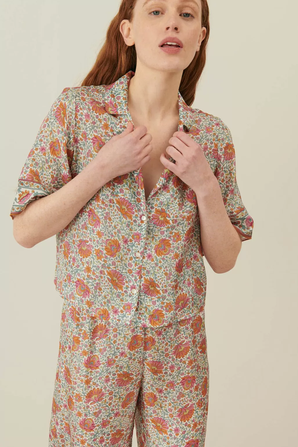 Louise Misha Haut De Pyjama En Soie Loulou Ivory Winter Garden New